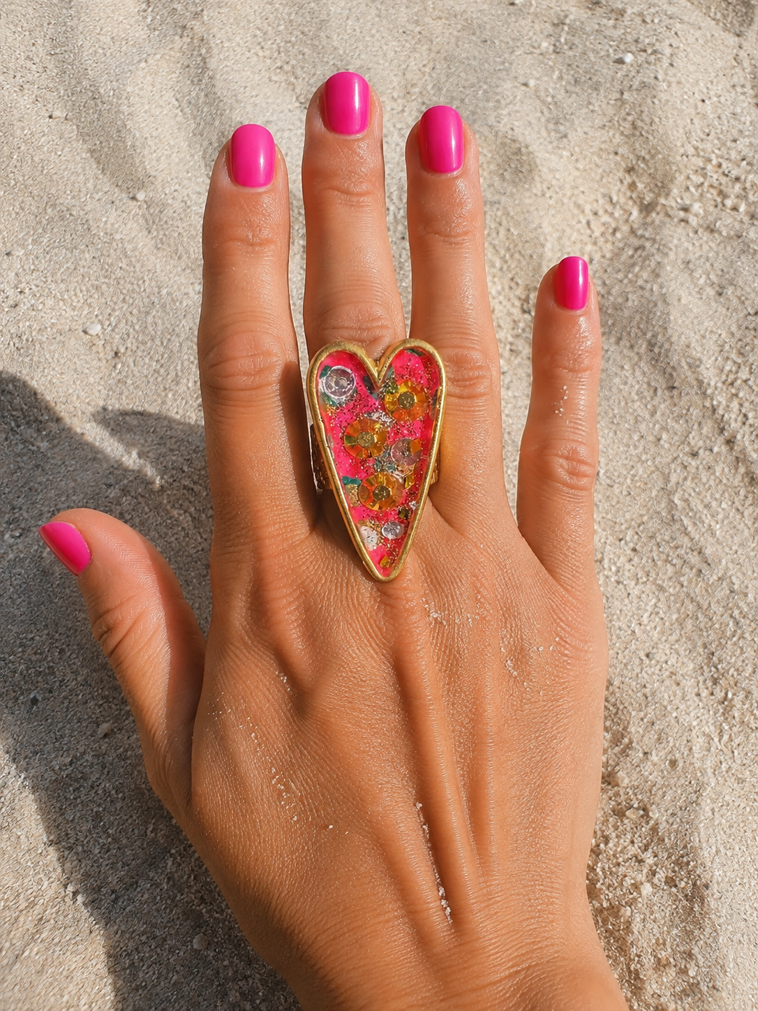 Pink Leopard Heart Ring